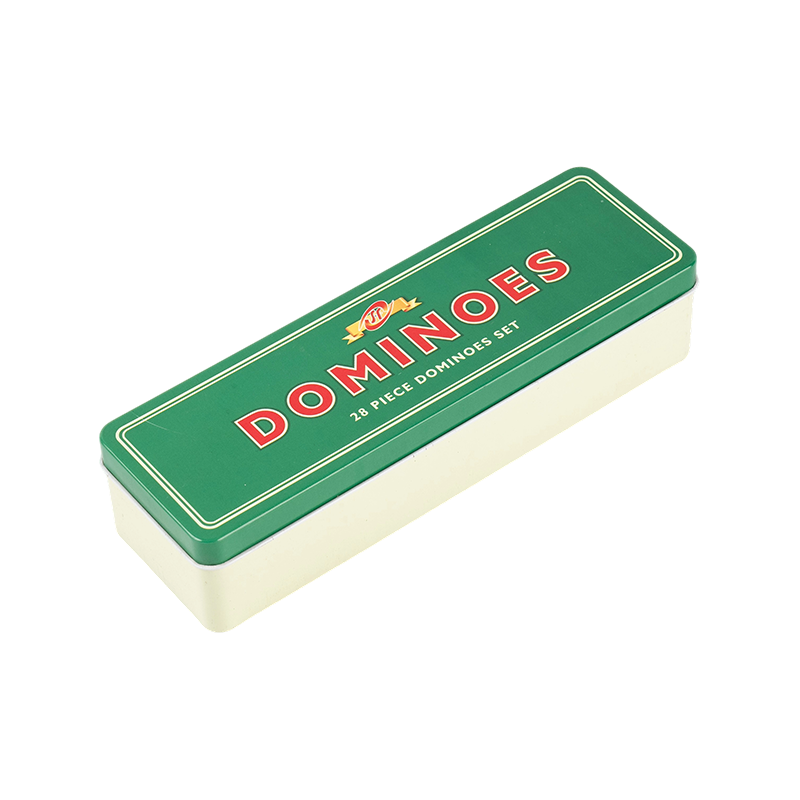 Классическая двойная шесть домино с зеленой и белой железной коробкой